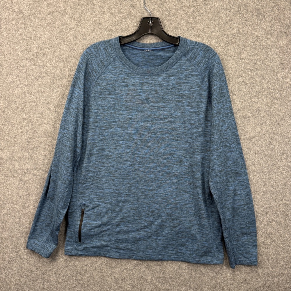 Mens Blue Space Dye Performance Pullover Long Sleeve‎ Crew Neck Zip Pocket